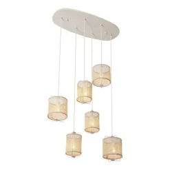 QAZQA Japandi Hängelampe Beige mit Stoffschirmen 6-flammig - Yente