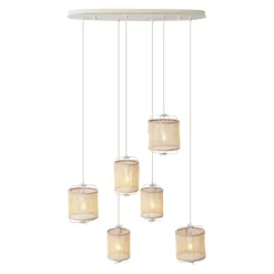 QAZQA Japandi Hängelampe Beige mit Stoffschirmen 6-flammig - Yente