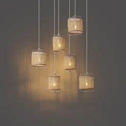 QAZQA Japandi Hängelampe Beige mit Stoffschirmen 6-flammig - Yente