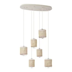 QAZQA Japandi Hängelampe Beige mit Stoffschirmen 6-flammig - Yente