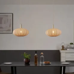 QAZQA Japandi Hängelampe Beige mit Stoffschirm 2-flammig - Bida