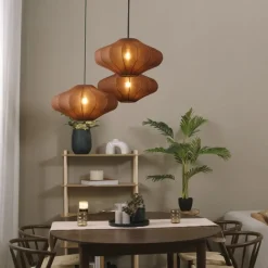 QAZQA Japandi Hängelampe braun 50cm 3-flammig - Plu