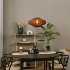 QAZQA Japandi Hängelampe Braun mit Stoffschirm 50cm - Plu