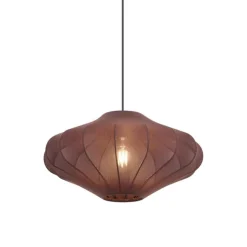 QAZQA Japandi Hängelampe Braun mit Stoffschirm 50cm - Plu