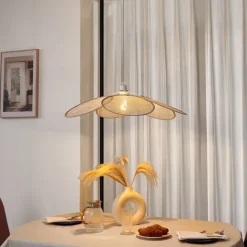 QAZQA Japandi Hängelampe Creme mit Leinenschirm - Aisha