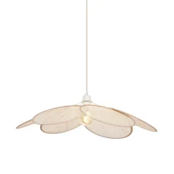 QAZQA Japandi Hängelampe Creme mit Leinenschirm - Aisha