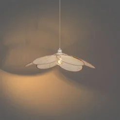 QAZQA Japandi Hängelampe Creme mit Leinenschirm - Aisha