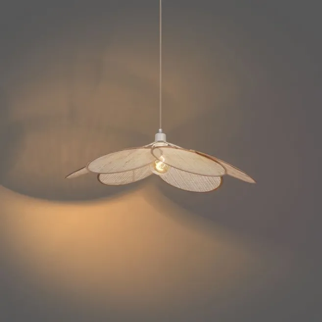 QAZQA Japandi Hängelampe Creme mit Leinenschirm - Aisha