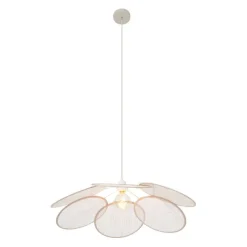 QAZQA Japandi Hängelampe Creme mit Leinenschirm - Aisha