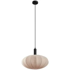 QAZQA Japandi Hängelampe Schwarz mit braunem Stoffschirm - Bida