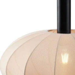 QAZQA Japandi Hängelampe Schwarz mit braunem Stoffschirm - Bida