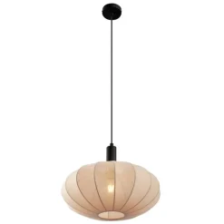 QAZQA Japandi Hängelampe Schwarz mit braunem Stoffschirm - Bida