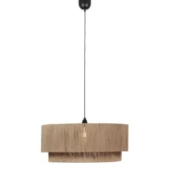 Trio Leuchten Japandi Hängelampe schwarz mit braunem Seil 60cm - Smilla