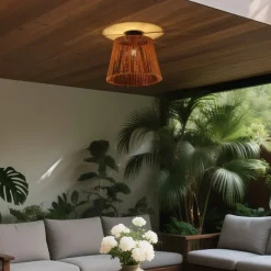 QAZQA Japandi-Deckenleuchte für den Außenbereich mit orangefarbenem Seil IP54 - Jayla