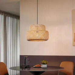 QAZQA Japandi-Pendelleuchte Schwarz mit Bambus - Kea