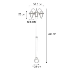 QAZQA Klassische Außenlaterne schwarz 235 cm 3-Licht IP44 - Berta