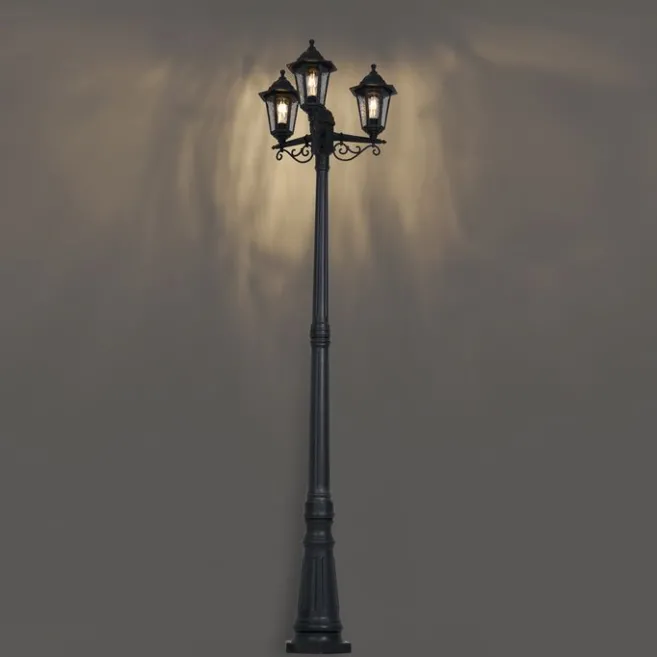 QAZQA Klassische Außenleuchte schwarz 217 cm IP44 - New Haven Gehämmert