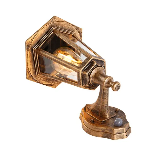 QAZQA Klassische Außenwandleuchte antikgold mit Bewegungssensor - New Haven