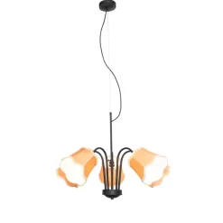 QAZQA Klassische Hängelampe schwarz mit Lampenschirm gold 5-flammig - Nona