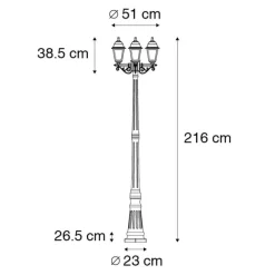 QAZQA Klassische Laterne schwarz 3-Licht IP44 - Hauptstadt
