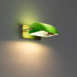 QAZQA Klassische Notar-Wandleuchte aus Messing mit grünem Glas – Banker