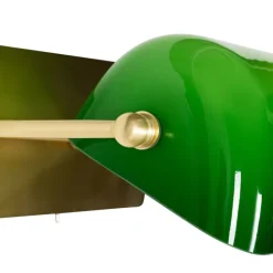 QAZQA Klassische Notar-Wandleuchte aus Messing mit grünem Glas – Banker