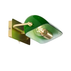 QAZQA Klassische Notar-Wandleuchte aus Messing mit grünem Glas – Banker