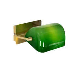 QAZQA Klassische Notar-Wandleuchte aus Messing mit grünem Glas – Banker