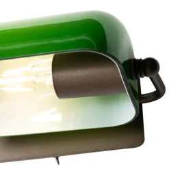 QAZQA Klassische Notar-Wandleuchte aus dunkler Bronze mit grünem Glas – Banker