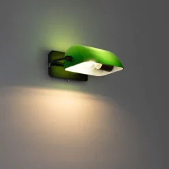 QAZQA Klassische Notar-Wandleuchte aus dunkler Bronze mit grünem Glas – Banker