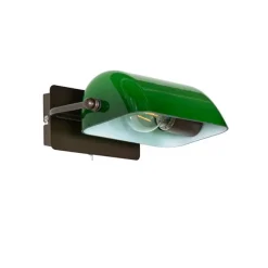 QAZQA Klassische Notar-Wandleuchte aus dunkler Bronze mit grünem Glas – Banker