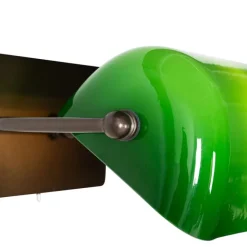 QAZQA Klassische Notar-Wandleuchte aus dunkler Bronze mit grünem Glas – Banker