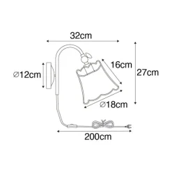 QAZQA Klassische Wandlampe schwarz mit Lampenschirm gold - Nona
