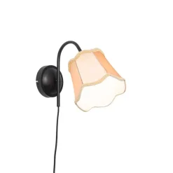 QAZQA Klassische Wandlampe schwarz mit Lampenschirm gold - Nona