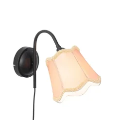 QAZQA Klassische Wandlampe schwarz mit Lampenschirm gold - Nona