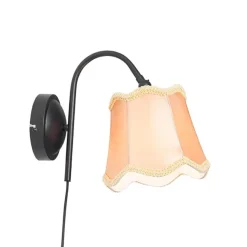 QAZQA Klassische Wandlampe schwarz mit Lampenschirm gold - Nona
