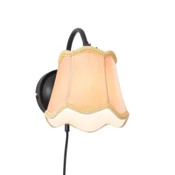 QAZQA Klassische Wandlampe schwarz mit Lampenschirm gold - Nona