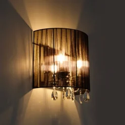 QAZQA Klassische Wandleuchte Chrom mit schwarzem Schirm - Ann-Kathrin 2