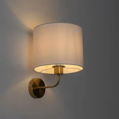 QAZQA Klassische Wandleuchte goldfarbener Stoffschirm weiß - Cas