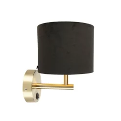 QAZQA Klassische Wandleuchte Gold mit schwarzem Veloursschirm - Combi