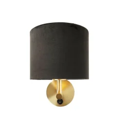 QAZQA Klassische Wandleuchte Gold mit schwarzem Veloursschirm - Combi