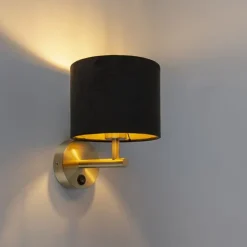 QAZQA Klassische Wandleuchte Gold mit schwarzem Veloursschirm - Combi
