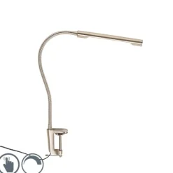 QAZQA Klemm-Schreibtischlampe Stahl inkl. LED mit Touch-Dimmer - Lionard