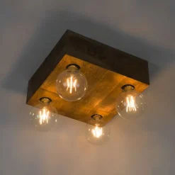 QAZQA Land Deckenleuchte dunkles Holz 4-Licht - Block
