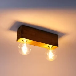 QAZQA Landdeckenstrahler Holz 2-Licht - Block