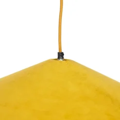 QAZQA Landhaus-Pendelleuchte Gelb Samt mit Rattan 60cm - Frills Can