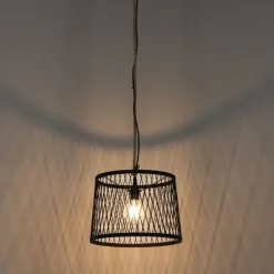 QAZQA Ländliche Außenhängelampe aus schwarzem Rattan 40 cm - Calamus