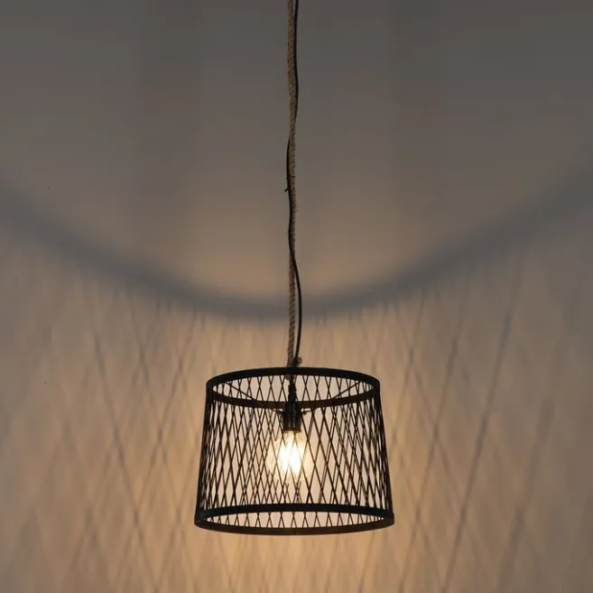 QAZQA Ländliche Außenhängelampe aus schwarzem Rattan 40 cm - Calamus