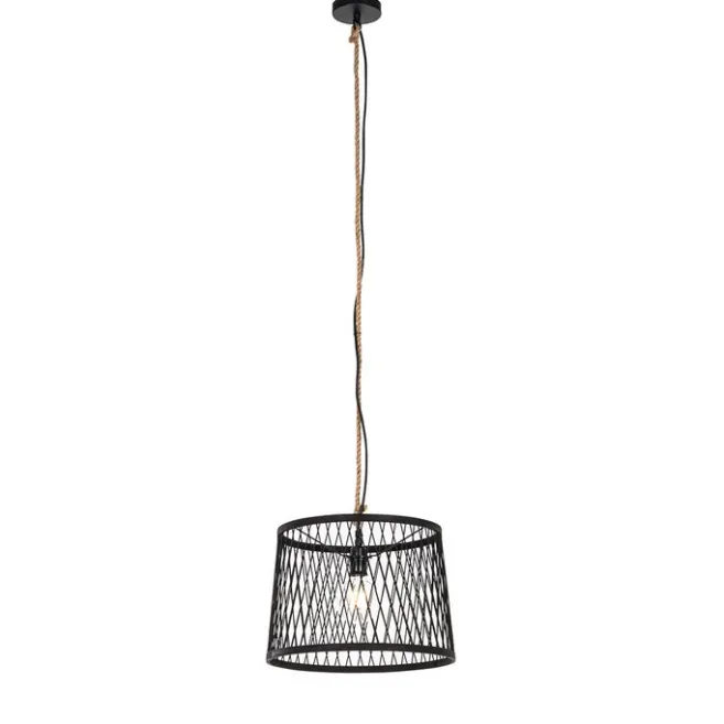 QAZQA Ländliche Außenhängelampe aus schwarzem Rattan 40 cm - Calamus