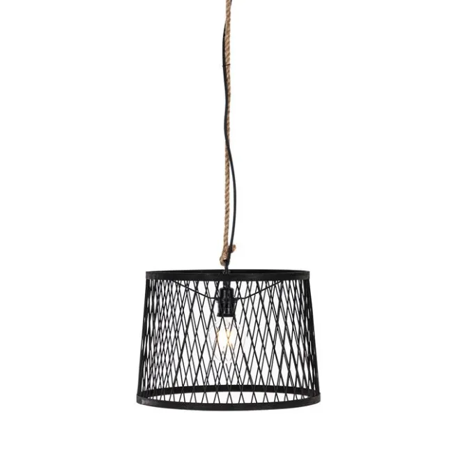 QAZQA Ländliche Außenhängelampe aus schwarzem Rattan 40 cm - Calamus